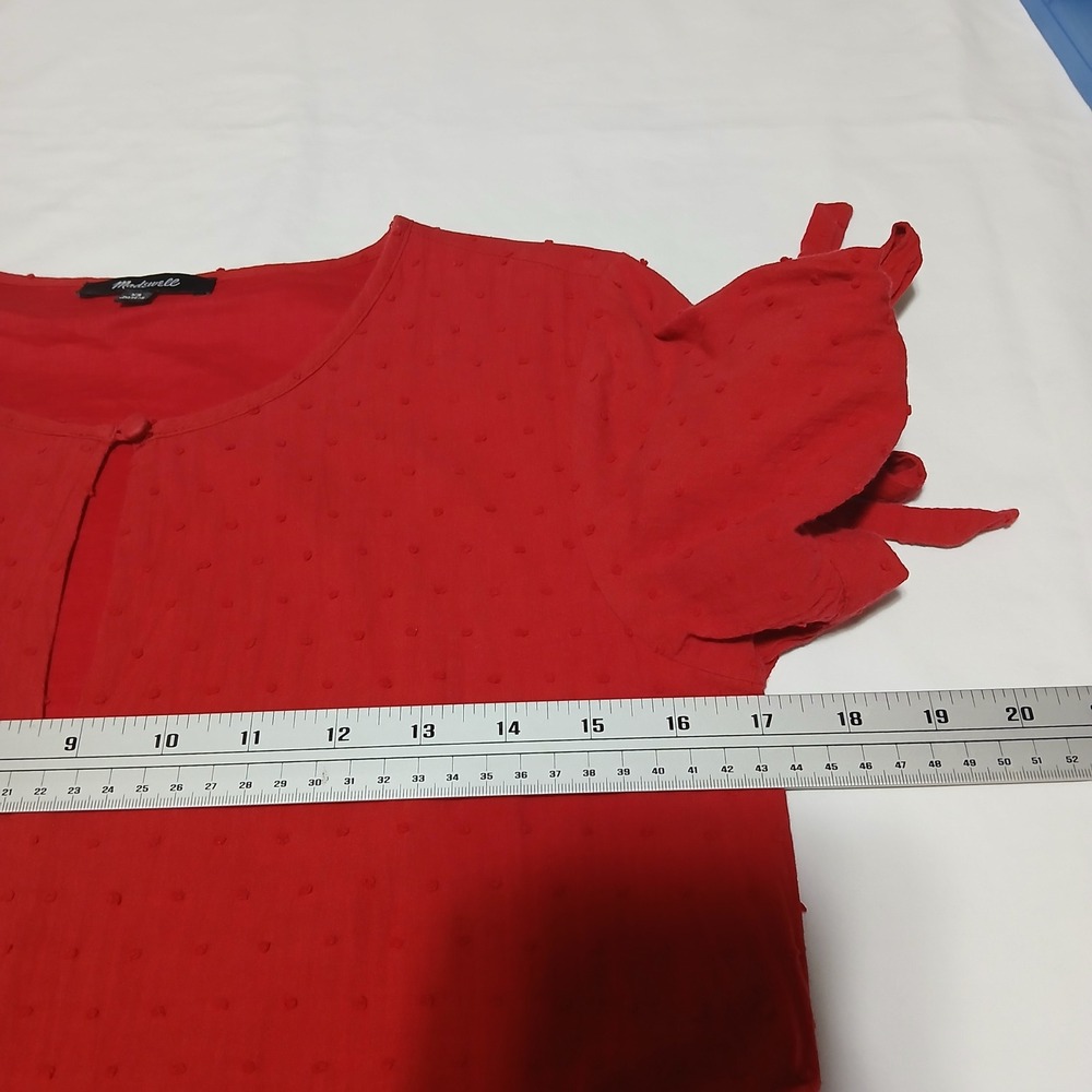 Madewell Red Swiss Dot Tiered Midi‎ Dress Tie Sleeve XS Cotton Keyhole Lined - Picture 6 of 8